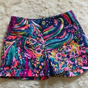 Lilly Pulitzer Wills Bright Rainbow Cotton Paisley Mini Shorts size 00 XS 5 inch